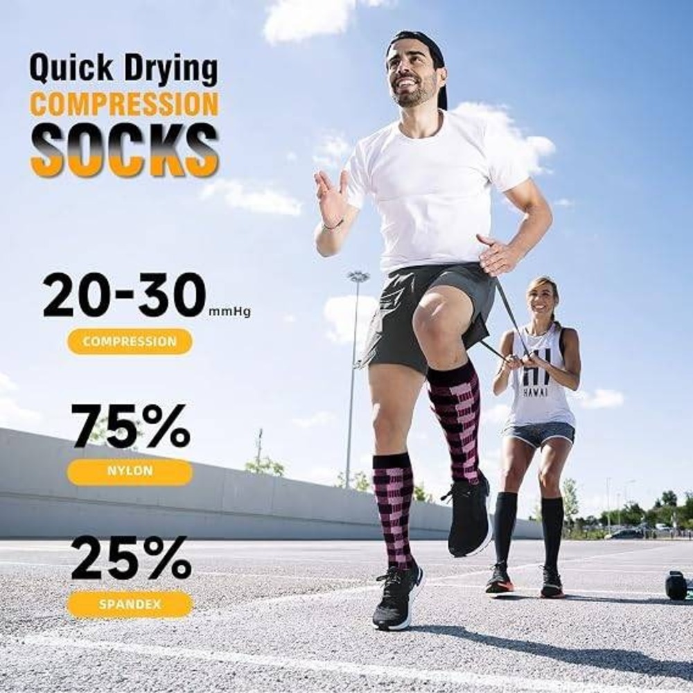 Set of 6 Pairs cerpite Compression Socks L-XL for Women & Men Knee High 20-30 - Picture 3 of 6